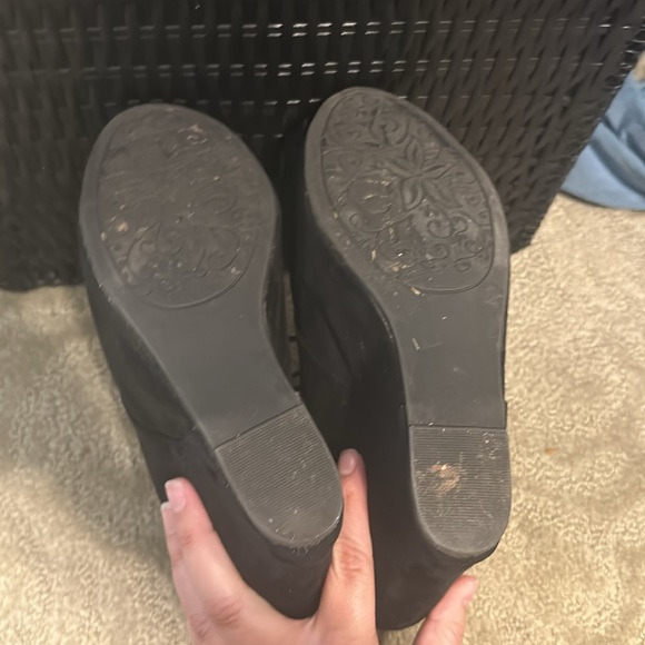 Black Suede Lace Up High Heels Wedge Bootie - Picture 5 of 6